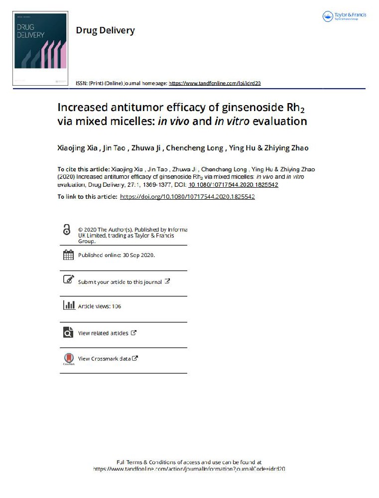 Increased antitumor efficacy of ginsenoside Rh2 via mixed micelles: in vivo and in vitro evaluation